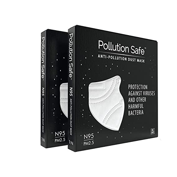 Pollution Safe Reusable PM 2.5, N95, 4 Layered Filtration Anti Pollution and Anti Dust Mask for Men and Women (Black) Pack of 2