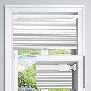 LazBlinds Cordless Cellular Shades No Tools No Drill Blackout Polyester Cellular Blinds for Window Size 36'' W x 48'' H, Silver White