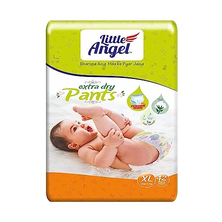 Little Angel Extra Dry Baby Pants Diaper, Extra Large (XL) Size, 42 Count, Super Absorbent Core Up to 12 Hrs. Protection, Soft Elastic Waist Grip & Wetness Indicator, Pack of 1, Over 12kg