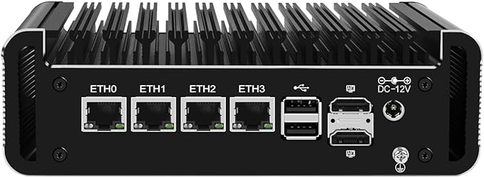 HUNSN Micro Firewall Appliance, Mini PC, pFsense Plus, Mikrotik, OPNsense, VPN, Router PC, Intel Alder Lake-N 12th Gen N100, RJ44, 4 x 2.5GbE I226-V, 2 x HDMI, DP, TF, Type-C, 8G DDR5 RAM, 128G SSD