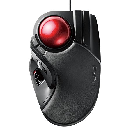 ELECOM M-HT1URBK Wired Trackball Mouse Larger, Ergonomic Design, 8-Button Function with Smooth Tracking, Precision Optical Gaming Sensor for Home, Work, Office