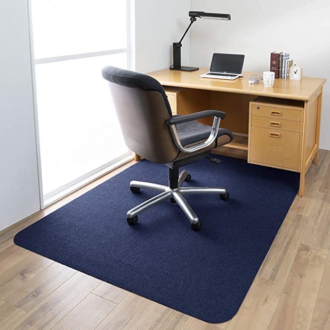 ETE ETMATE 140cm*90cm Office Chair Mat for Hardwood，1/6" Thick Office Chair Mat, 100% polyester fiber Hard-Floor Protector Mat for Office/Home（Indigo）