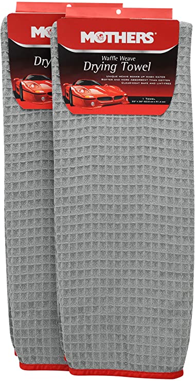 Mothers Waffle Weave Microfiber Car Drying Towel for Car Detailing, 25" x 36", 2 Pack, Gray