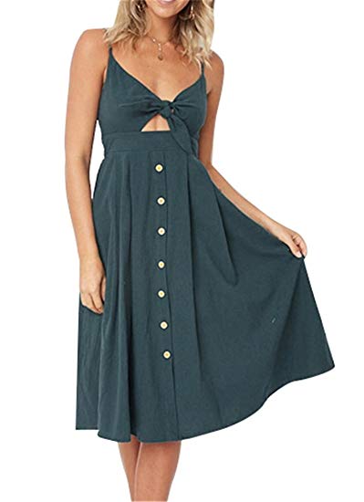 TBONTB Womens Dresses Summer Midi Dress Spaghetti Strap with Tie Front