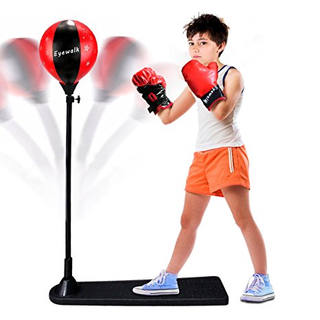 Boxing Punching Ball with Stand and Gloves Full Set for Kids Agility Coordination and Fun, Height Adjustable 31"-47"