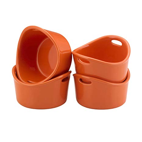 Rachael Ray Stoneware 4-Piece Bubble & Brown Ramekin Set, Orange