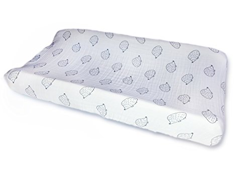 SwaddleDesigns Cotton 2-Layer Muslin Changing Pad Cover, Hedgehog, Black