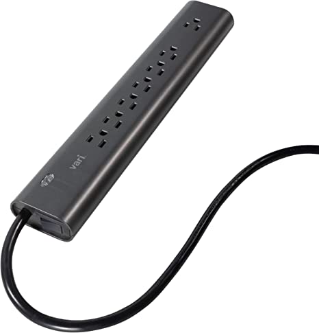 Vari Power Strip (8 Foot) - Black Extension Cord with Multiple Outlets & Power Surge Protection - Power Outlet Extender with 7 Plug in Points - Fits in Cable Management Tray - Office Desk Accessories