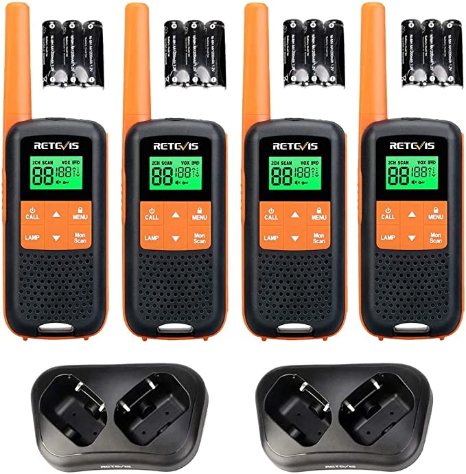 Retevis RT649 Walkie Talkie, IP65 Waterproof, PMR446 License-Free 16 Channels, VOX CTCSS/DCS, LED Flashlight, 3AA Rechargeable Battery, Long Range Walkie Talkies Gift for Family Activities (4PCS)