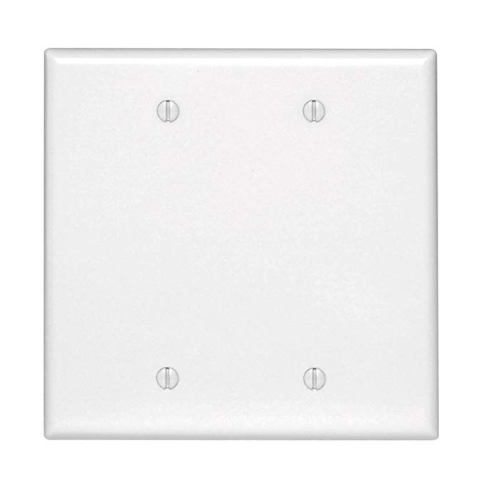 Leviton 80525-W 2-Gang No Device Blank Wallplate, Midway Size, White