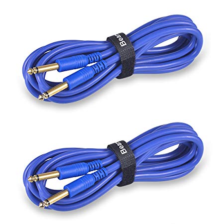 2 Pack 3FT Musical Professional Straight Instrument Cables,Gold Plated Connector 6.35mm to 6.35mm 1/4" to 1/4" Blue Mono Audio Cable