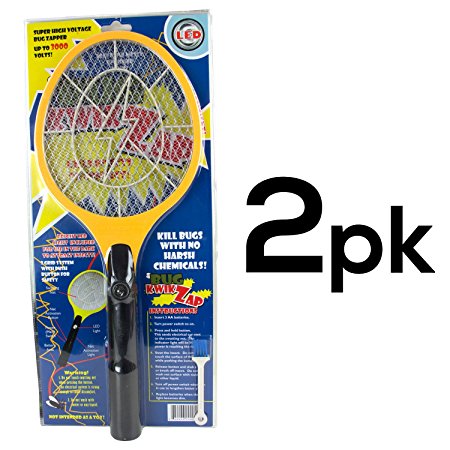 2PK - Electric Bug Zapper Racket and Fly Swatter Mosquito Killer and LED Light to Attract Mosquitoes - Get Rid of Insects - Electrostatic Absorption Technology Works on Mosquitoes, Flies, Moths, Spiders and Wasps but Very Safe for Humans