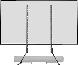 Amazon Basics Universal TV Stand, Black - Height Adjustable up to 77 inch, Compatible with soundbars, Hold up to 80 lbs