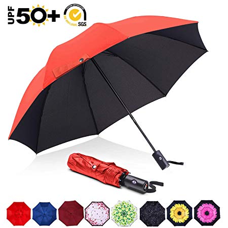 ABCCANOPY Umbrella Compact Rain&Wind Teflon Repellent Umbrellas Sun Protection with Black Glue Anti UV Coating Travel Auto Folding Umbrella, Blocking UV 99.98%