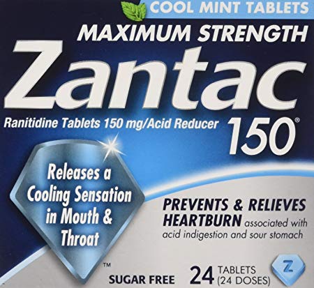 Zantac 150 Maximum Strength Tablets, Cool Mint, 24 Count, Helps Relieve and Prevent Heartburn Associated with Acid Indigestion or Sour Stomach, Use Before or After Meals or Before Bed at Night