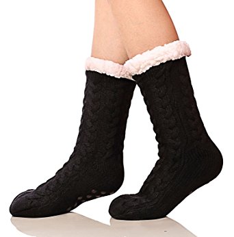 SDBING Women's Super Soft Warm Cozy Fuzzy Fleece-lined Winter Knee Highs Christmas gift Slipper socks