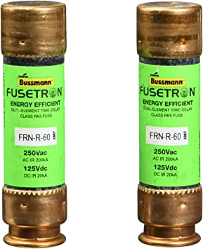 Bussmann BP/FRN-R-60 60 Amp Fusetron Dual Element Time-Delay Current Limiting Class RK5 Fuse, 250V Carded UL Listed, 2-Pack