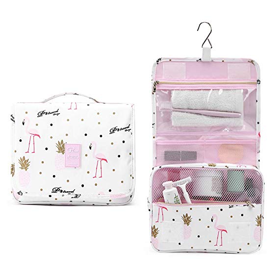 Hanging Toiletry Bag for Women Men Waterproof & Leakproof Travel Cosmetic Organizer Shower with Hook Portable Makeup Case for Bathroom (Pink)