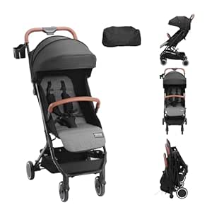 VEVOR Standard Baby Infant Stroller, Toddler Stroller with 95°-150° Adjustable Backrest & & 0/90°Adjustable Footrest & One-Click Folding, Newborn Stroller with Cup Holder and Carry Bag, Black