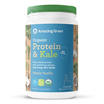 Amazing Grass Organic Plant Based Vegan Protein & Kale Powder, Flavor: Vanilla, 15 servings, 20g protein, 17.5 Ounce, Greens, No Stevia, Non-GMO, Gluten Free