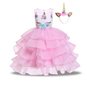 Girls Unicorn Dress Pageant Flower Costume Kids Unicorn Fancy Dress Tutu Ball Gowns
