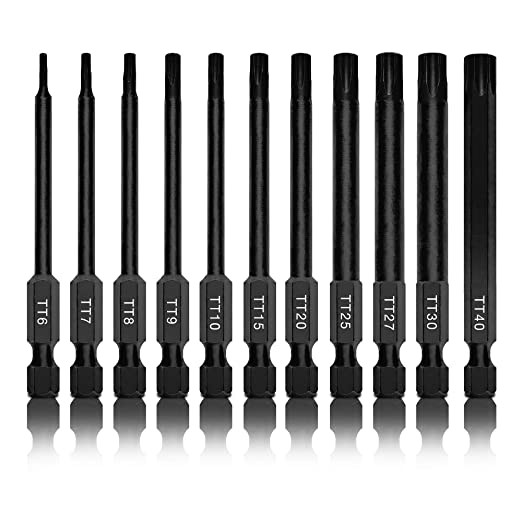 Neiko 01149A Torx Head Drill Bit Set, 11-Piece Sizes TT6 to TT40 | Tamperproof Magnetic Torx Bits | 3 Quick Release Shanks | Premium S2 Steel | Compatible with Power Drills and Impact Drivers