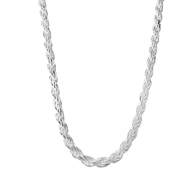 MCS Fashion Jewelry Collection Sterling Silver Rope Chain Necklace Italian Made Diamond-Cut - 1.5mm to 5.0mm - Lengths 16 to 30 Inches