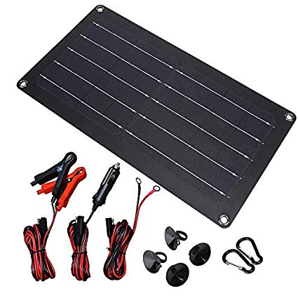 10 Watt 12 Volt Solar Panel Car Battery Charger 10W 12V Portable Solar Trickle Battery Maintainer with Cigarette Lighter Plug & Alligator Clip for Car Boat Motorcycle Tractor