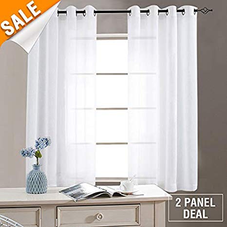 White Sheer Curtains 63 inch Bedroom Window Curtain Set Living Room Sheers Voile Drapes for Kitchen 2 Panels