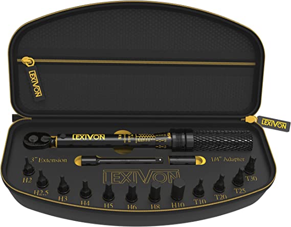 LEXIVON Bike Torque Wrench 1/4-Inch Dr. 15-Piece Kit | 72-Tooth Gear, Dual-Direction Click Type 2~26 Nm (17.7~230.1 in-lb) | Portable Maintenance Kit for Road & Mountain Bikes (LX-191)