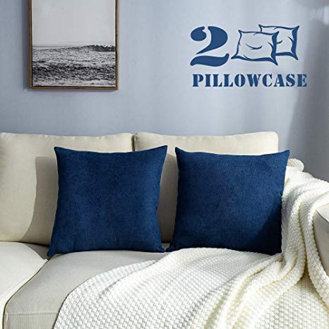NANPIPER Decorative Pack of 2 Square Throw Pillow Cover Navy Blue Cushion Pillowcase 20x20 Inches, Comfortable Protectors Covers for Sofa Home Couch