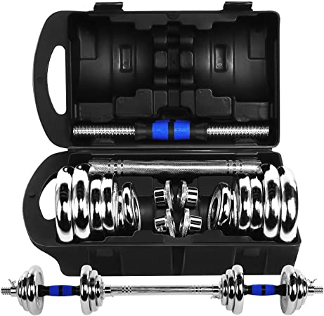 DISUPPO Dumbbells Set, Adjustable Fitness Free Weights Dumbbells with Connecting Rod for Gym Work Out Home Training, Suitable for Men and Women