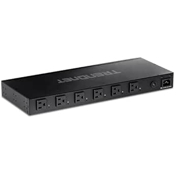 TRENDnet 6-Outlet Managed PDU, Rackmount Power Distribution Unit, 1 x NEMA 5-15R Bypass Power Outlet, 1 x Gigabit RJ-45 Port, Overload Protection, Surge Protection 2160J, Black, TPI-06