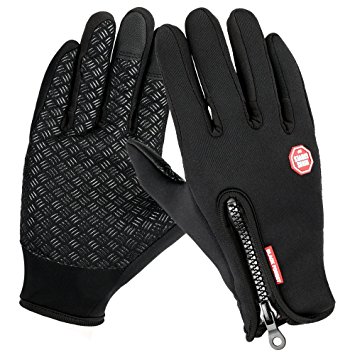 Winter Gloves, ONSON Touch Screen Gloves Black Gel Cycling Gloves for Winter Outdoor Sports- Windproof and Adjustable Size