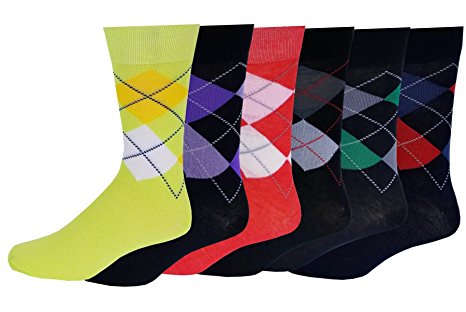 6 Pairs Men's Colorful Argyle Fancy Design Fashion Dress Socks 10-13 #1009a