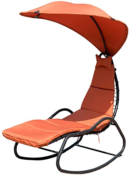 Giantex Chaise Lounge Swing, Outdoor Arc Stand Porch Swing Hammock Chair w/Wide Canopy Sun Shade, Soft Cushion Removable Headres for Garden Backyard Poolside, Update (Orange)