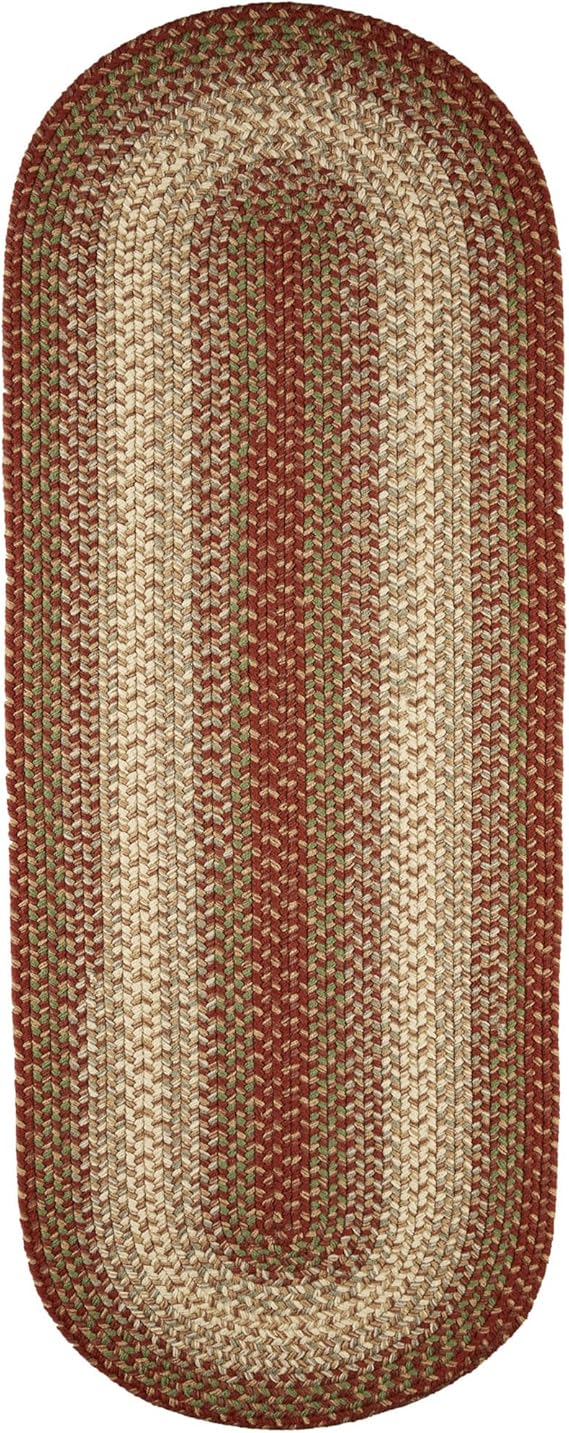 Super Area Rugs Oval 2X4 Rust Red/Green Braided Rug Hartford Primitive Decor Rug - Indoor Outdoor - 2' X 4' Runner Braided Rug Kitchen Rug - Hallway Rug