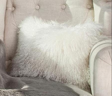 unite down 100% Real Mongolian Lamb Fur Cushion Cover/Pillowcase (12x20inch,White)