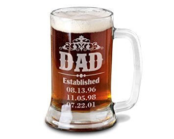 Dad Beer Mug Personalized from Son Daughter with Birth Dates for Fathers Day Daddy Beer Stein Engraved Husband Gift 1st Father's Day Mens Gift