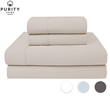 Purity Home 1000 Thread Count ULTRASOFT Cotton Rich Sheet Set, 4 Piece Set, Bestselling QUEEN SHEETS SATEEN Weave, Classic Z Hem, Smooth & Soft,PATENTED Fitted Sheet Fits Upto 18" Deep Pocket, BEIGE