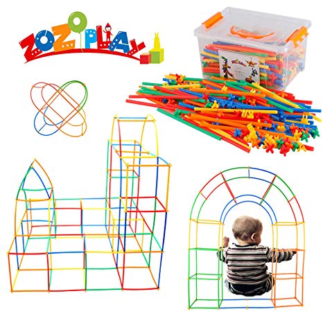 ZoZoplay Straw Constructor STEM Building Toys 400 Piece Straws and Connectors Building Sets Colorful Motor Skills Interlocking Plastic Engineering Toys Best Educational Toys Gift for Boys & Girls