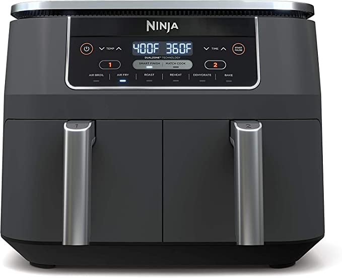 Ninja DZ201BK Foodi 6-in-1 2-Basket Air Fryer with DualZone Technology, 8-Quart Capacity (Black Stainless) (Renewed)