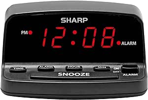 Sharp Digital Alarm Clock with Keyboard Style Controls, Battery Back-up, Easy to Use with Simple Operation, Black Case with Red LED Display