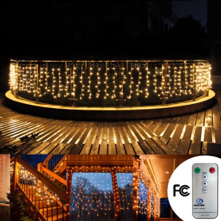 Addlon 33ft*3ft 480 Leds Curtain Icicle lights, 8 modes with Remote Window fairy Christmas lights,UL certificated Warm White string fairy Wedding lights for Home,Party, Outdoor, Wedding Backdrops