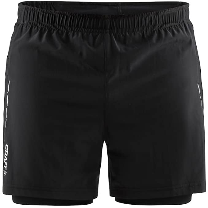 Craft Mens Essential 2-In-1 Running and Training Fitness Workout Reflective Shorts with Inner Tights