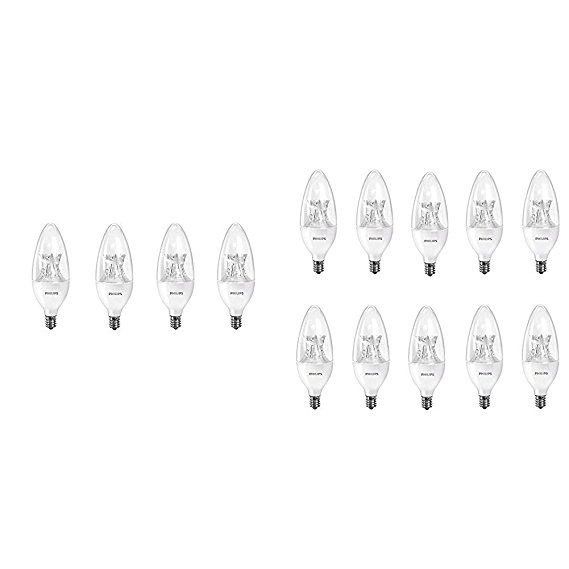 Philips LED Dimmable B12 Soft White Light Bulb with Warm Glow Effect 500-Lumen, 2700-2200-Kelvin, 7-Watt (60-Watt Equivalent), E12 Base, Clear, 14-Pack