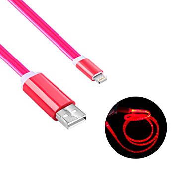 Lightning Cable, Bambud Flowing LED Light Up iPhone Charger Cable 3 ft USB A to Lightning Sync and Charging iPhone Cable Cord for iPhone 7/7 Plus/6s/6s Plus/6/6 Plus/5s/5c/5/iPad/iPod (iOS Red)
