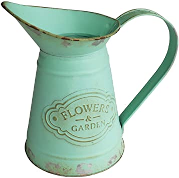 HyFanStr Shabby Chic Green Painted Mini Metal Vase Flower Pitcher Jug Duck Mouth Decorative