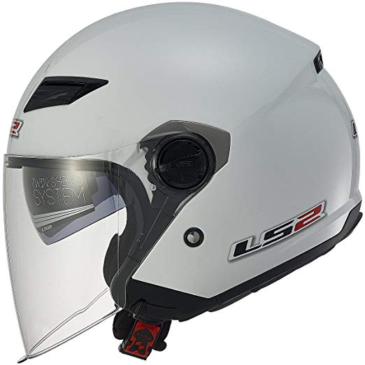 LS2 Helmets 569 Track Solid Open Face Motorcycle Helmet with Sunshield (Pearl White, Small)