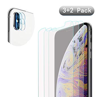 Cell Accessories For Less (TM) [5 Pack] iPhone Xs Max Screen Protector Glass and Camera Lens Protector,Full Coverage iPhone Xs Max Tempered Glass Screen Protector [Case Friendly] [Bubble-Free]